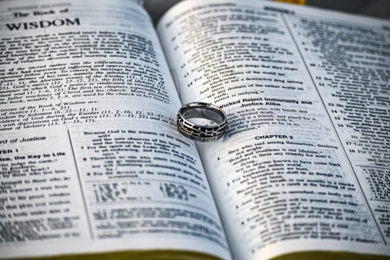 silver ring on book page